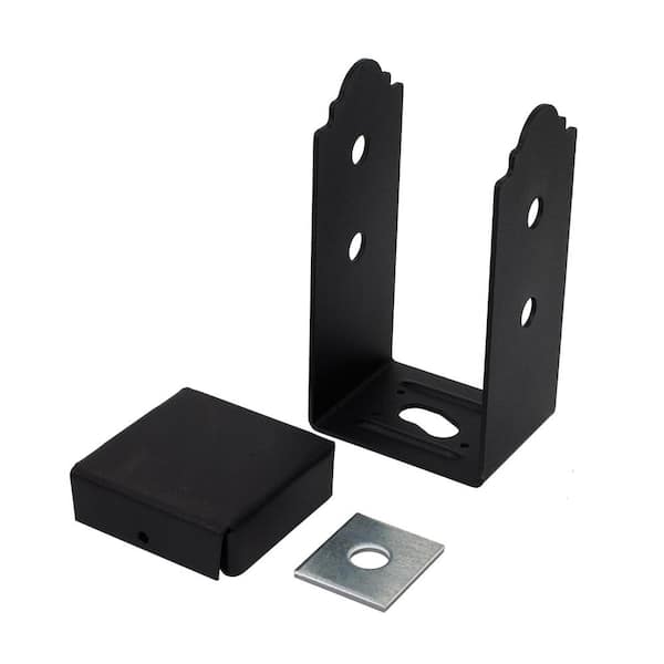 Outdoor Accents Mission Collection ZMAX, Black Powder-Coated Post Base for  4x4 Nominal Lumber