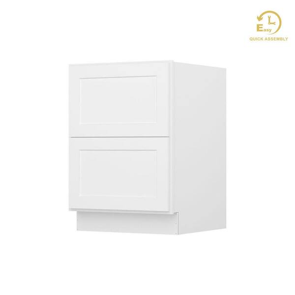 RoomyLife Easy-DIY 24 in. W x 24 in. D x 34.5 in. H Ready to Assemble Drawer Base Kitchen Cabinet in Shaker White with 2-Drawers