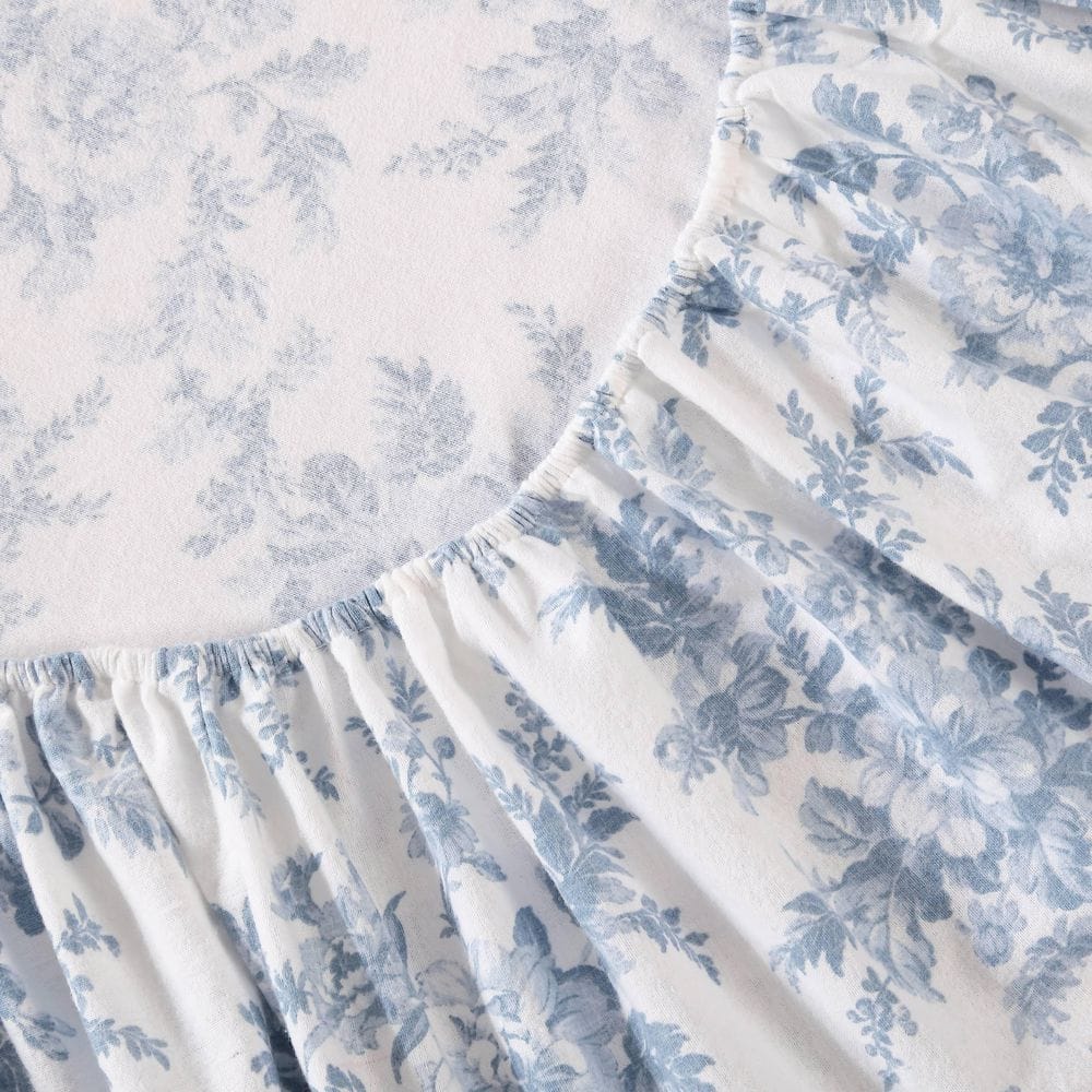 Vanessa Blue Floral Cotton Twin Flannel Sheet Set