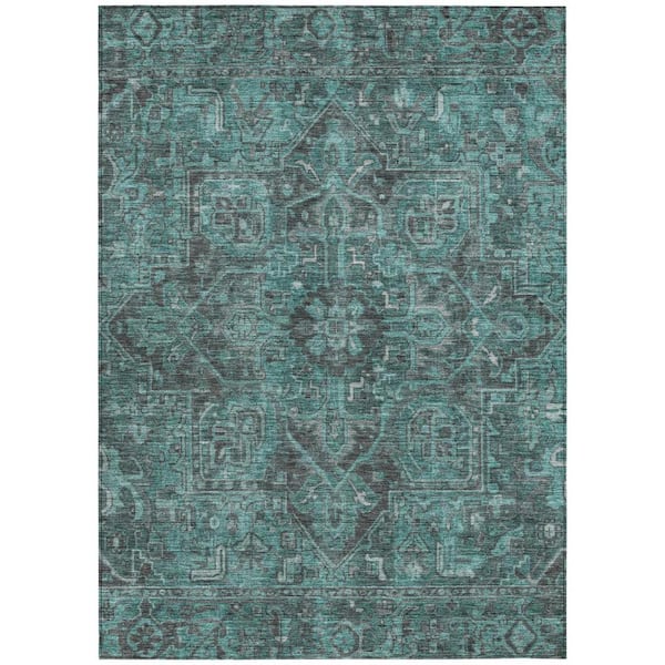 Turquoise 10 ft. x 14 ft. Woven Oriental Rectangle Indoor/Outdoor Area Rug