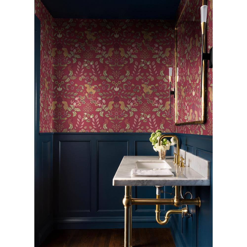 Raspberry Jungle Damask Non-Pasted Washable Wallpaper
