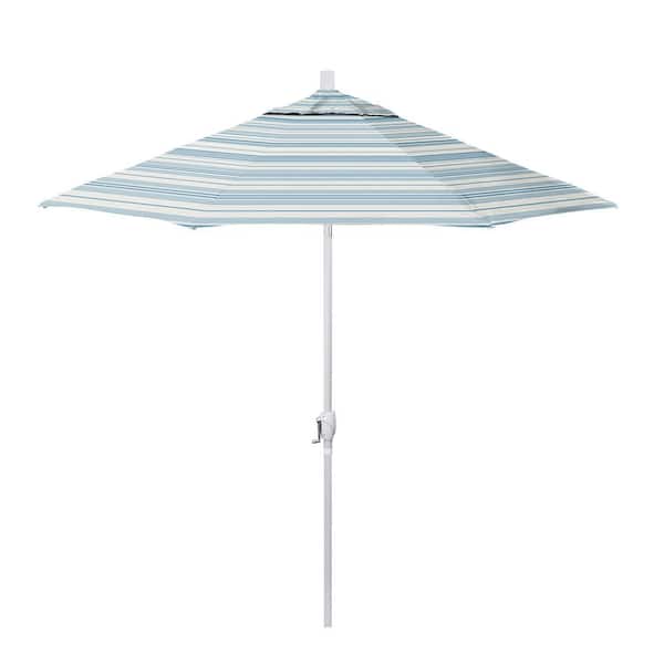 California Umbrella 9 ft. Matted White Aluminum Market Patio Umbrella with Crank Lift and Push-Button Tilt in Wellfleet Sea Pacifica Premium