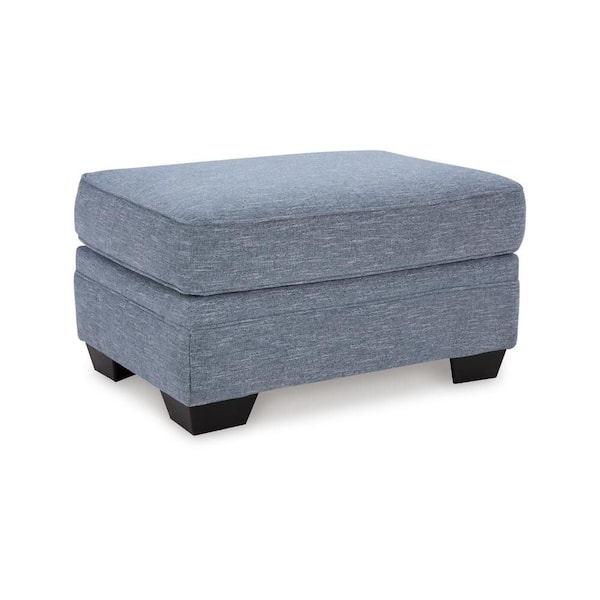 Benjara Sano Denim Blue and Black Polyester Rectangle Ottoman with Soft ...