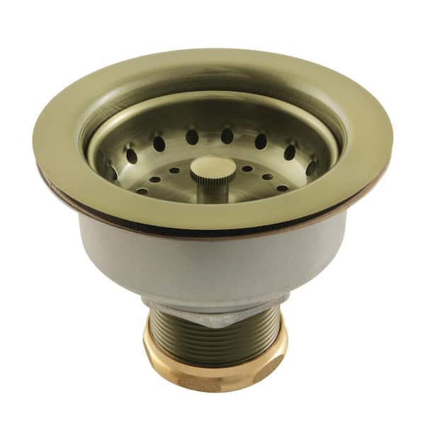 Tacoma 3-1/2 in. x 3-13/16 in. Stainless Steel Kitchen Sink Basket Strainer in Antique Brass