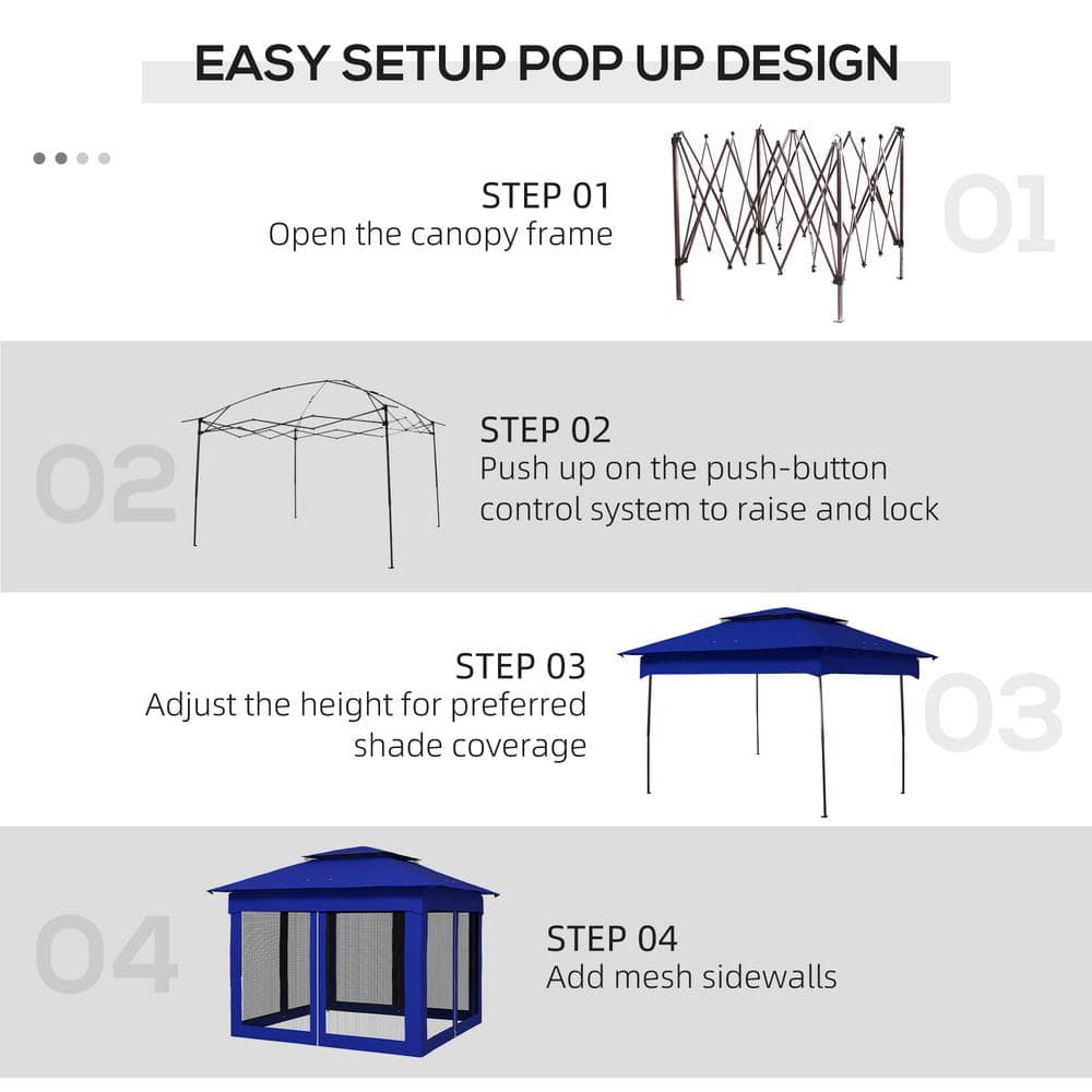 Outsunny Blue Pop-Up Gazebo with Mesh Sidewalls