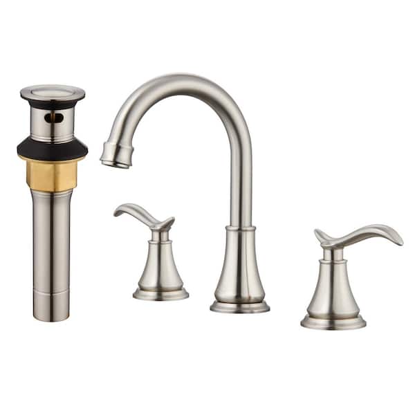 Boyel Living Deck Mounted Dual Handles Bathroom Faucet with Drain Kit Included in Brushed Nickel