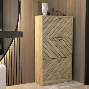 Brown Wood Grain Shoe Storage Cabinet with 3-Drawers and 6-Compartments for Entryway Hallway