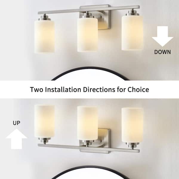 22 in. 3-Light Brushed Nickel Vanity Light with Frosted White Glass Shade