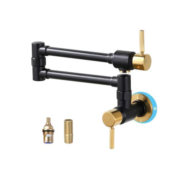 Wall Mounted Pot Filler with Double Handle in Gold and Black