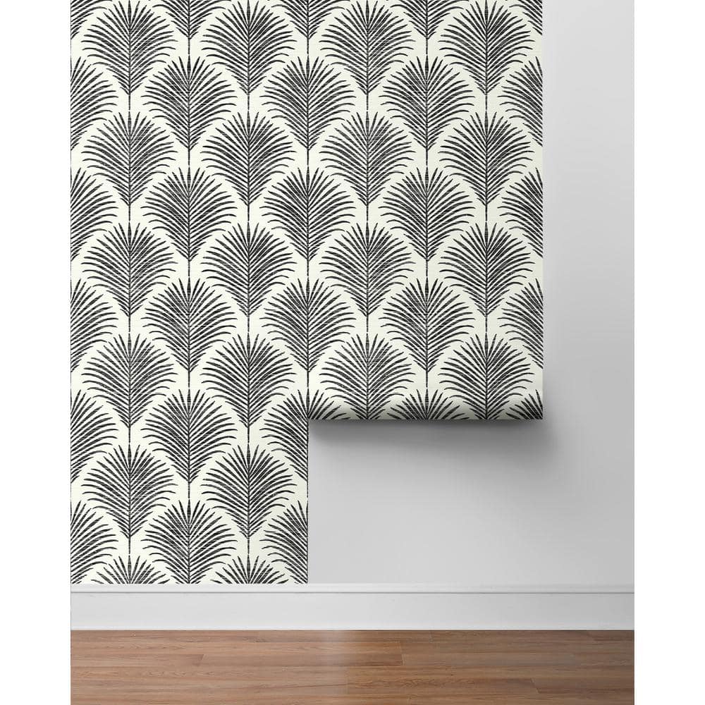 Inkwell & Off-White Vinyl Palm Leaf Peel and Stick Wallpaper