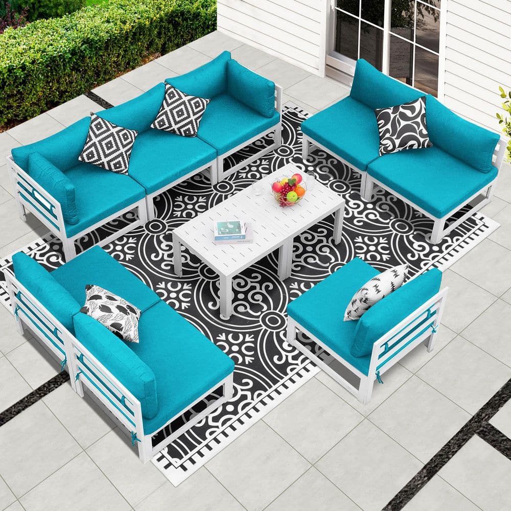 FINCATI Modern 10-Piece White Aluminum Outdoor Patio Conversation