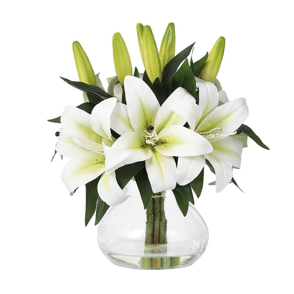MOVECOM Realistic Artificial Lily Bouquet with Clear Glass Vase