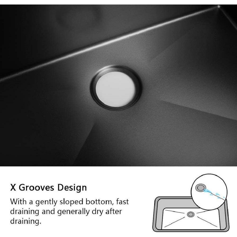 Black Stainless Steel Single Bowl Undermount Kitchen Sink with Grid and Strainer