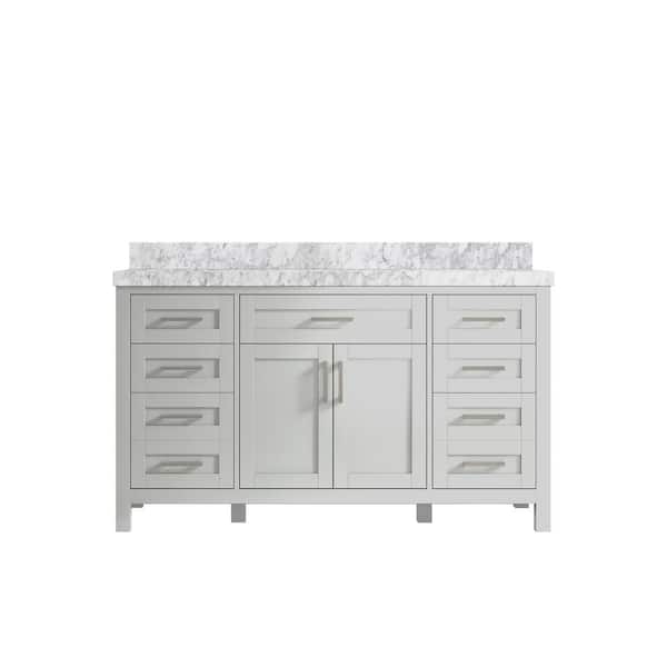 Willow Collections Cambridge 60 in. W x 22 in. D x 36 in. H Single Sink Bath Vanity in Gray with 2 in. Carrara Marble Top