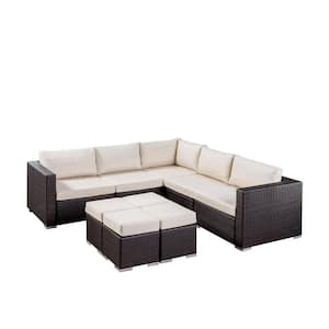 Santa Rosa Multi-Brown 9-Piece Aluminum Outdoor Patio Sectional Set with Beige Cushions