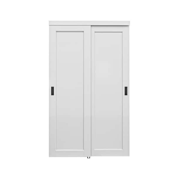48 in. x 80 in. Paneled 1-Lite White Finished MDF Muti-Design Sliding Door with Hardware