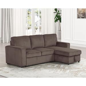 Roseshire 92.5 in. Straight Arm 1-Piece Corduroy Fabric Reversible L Shaped Sectional Sleeper Sofa in Brown