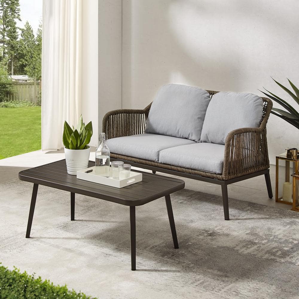 Haven 2-Piece Light Gray and Brown Wicker Outdoor Conversation Set
