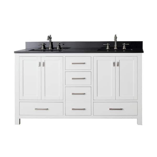 Avanity Modero 61 in. W x 22 in. D x 35 in. H Vanity in White with Granite Vanity Top in Black and White Basins