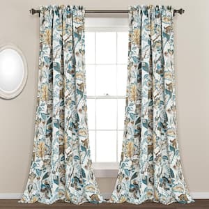 Turquoise/Neutral Floral Rod Pocket Room Darkening Curtain - 52 in. W x 84 in. L (Set of 2)