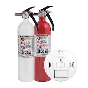 Home Fire Safety Kit, 3-Pack Hardwired Smoke/CO Detector with Voice Alarm and 2-Pack Fire Extinguisher