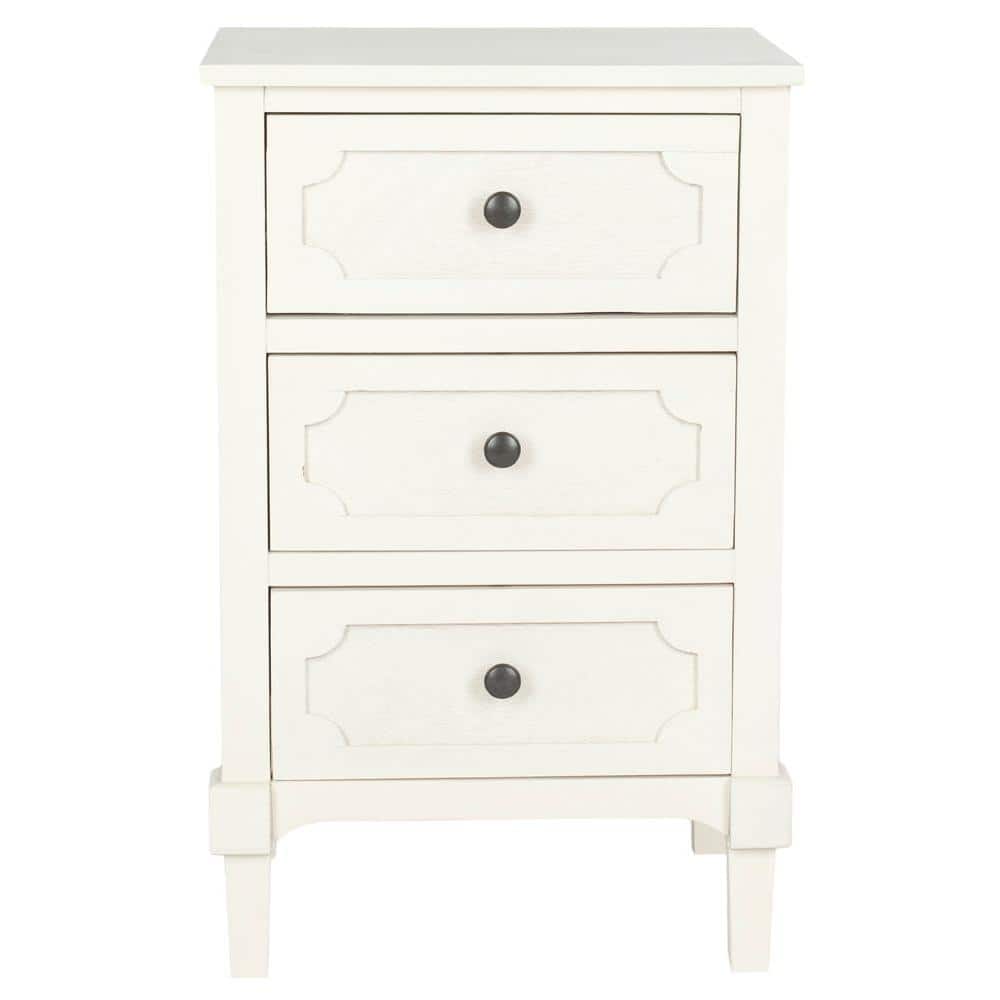 Rosaleen White Transitional 3-Drawer Pine Wood Side Chest