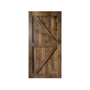 44 in. x 84 in. K-Frame Walnut Solid Natural Pine Wood Panel Interior Sliding Barn Door Slab with Frame