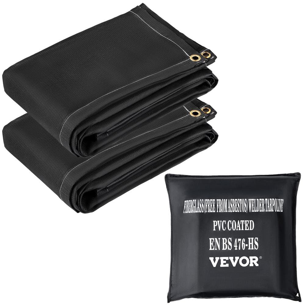 VEVOR 2 Pack Fire Welding Blankets 8 ft. x 10 ft. Flame Retardant Blanket 1022°F with 12 Brass Grommets, Black