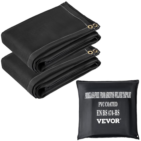 VEVOR 2 Pack Fire Welding Blankets 8 ft. x 10 ft. Flame Retardant Blanket  1022°F with 12 Brass Grommets, Black HTHSJBDD8X1026ZRCV0 - The Home Depot