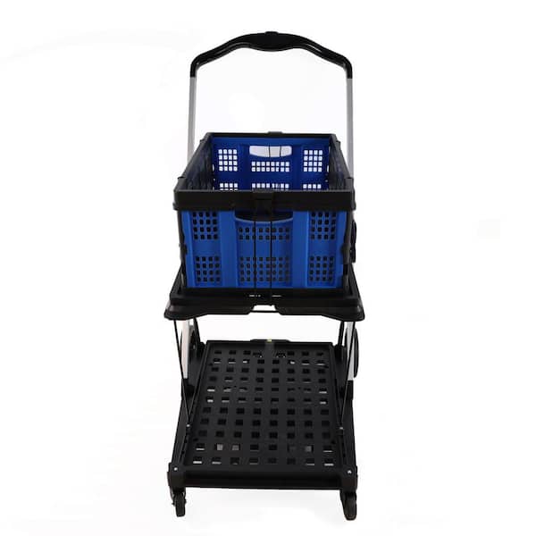 Otryad Folding service cart with wheels double-decker in Black+Blue