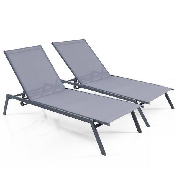 Gymax 2-Piece Patio 6-Position Adjustable Lounge Chair Outdoor Reclining Chair Poolside