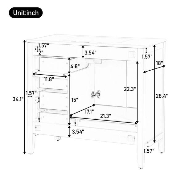 Ziyudura 36 in. Single Sink Freestanding White Bath Vanity with