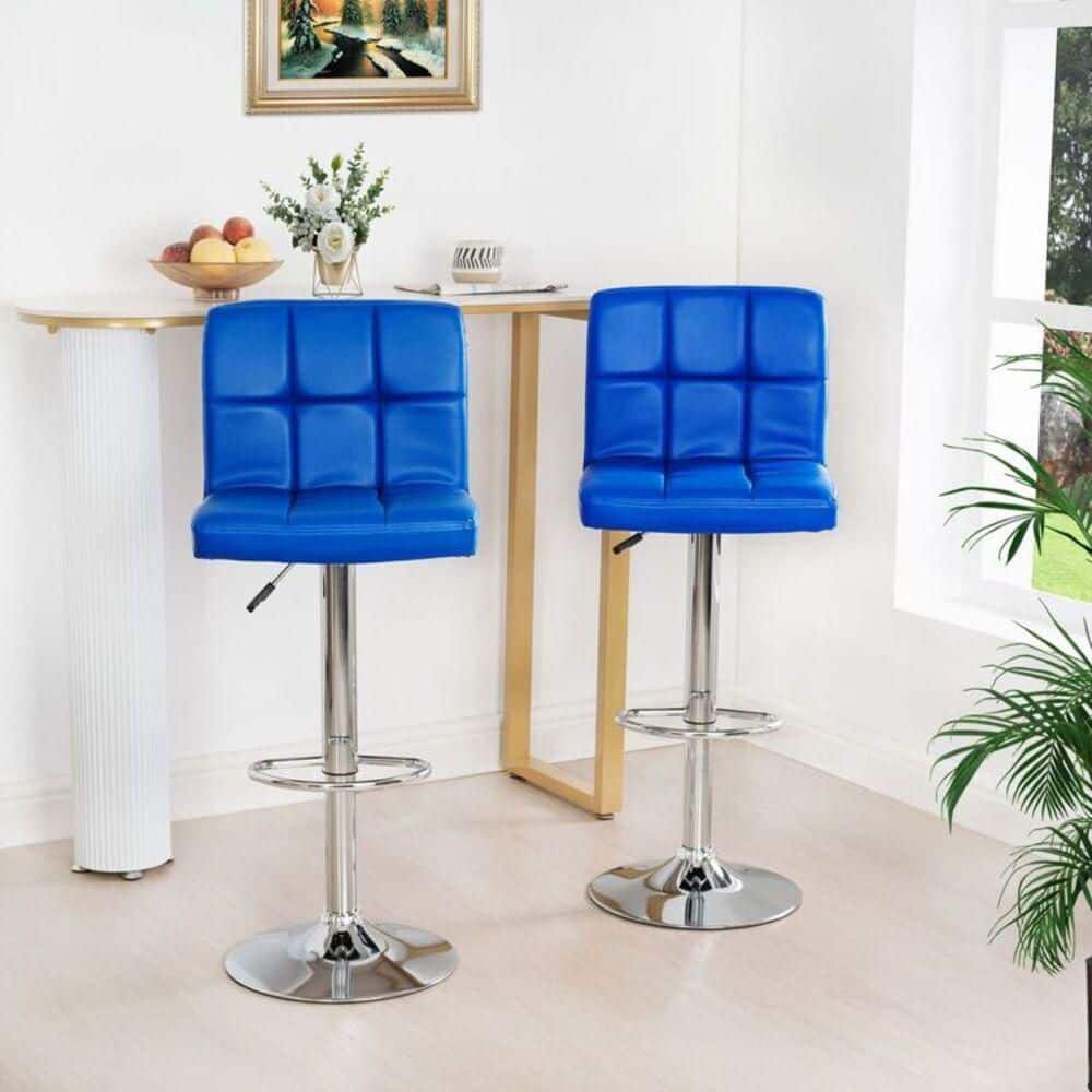 MAYKOOSH Blue High Back Metal Frame Adjustable Cushioned Bar Stool with