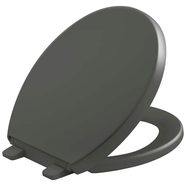KOHLER Reveal Quiet-Close Round Closed Front Toilet Seat with Grip-tight Bumpers in Thunder Grey