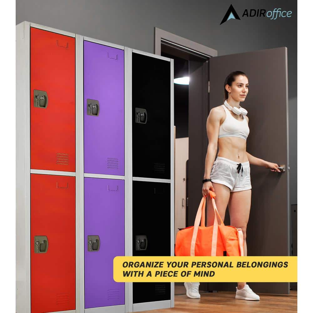 Red Steel Freestanding Locker with Adjustable Shelving