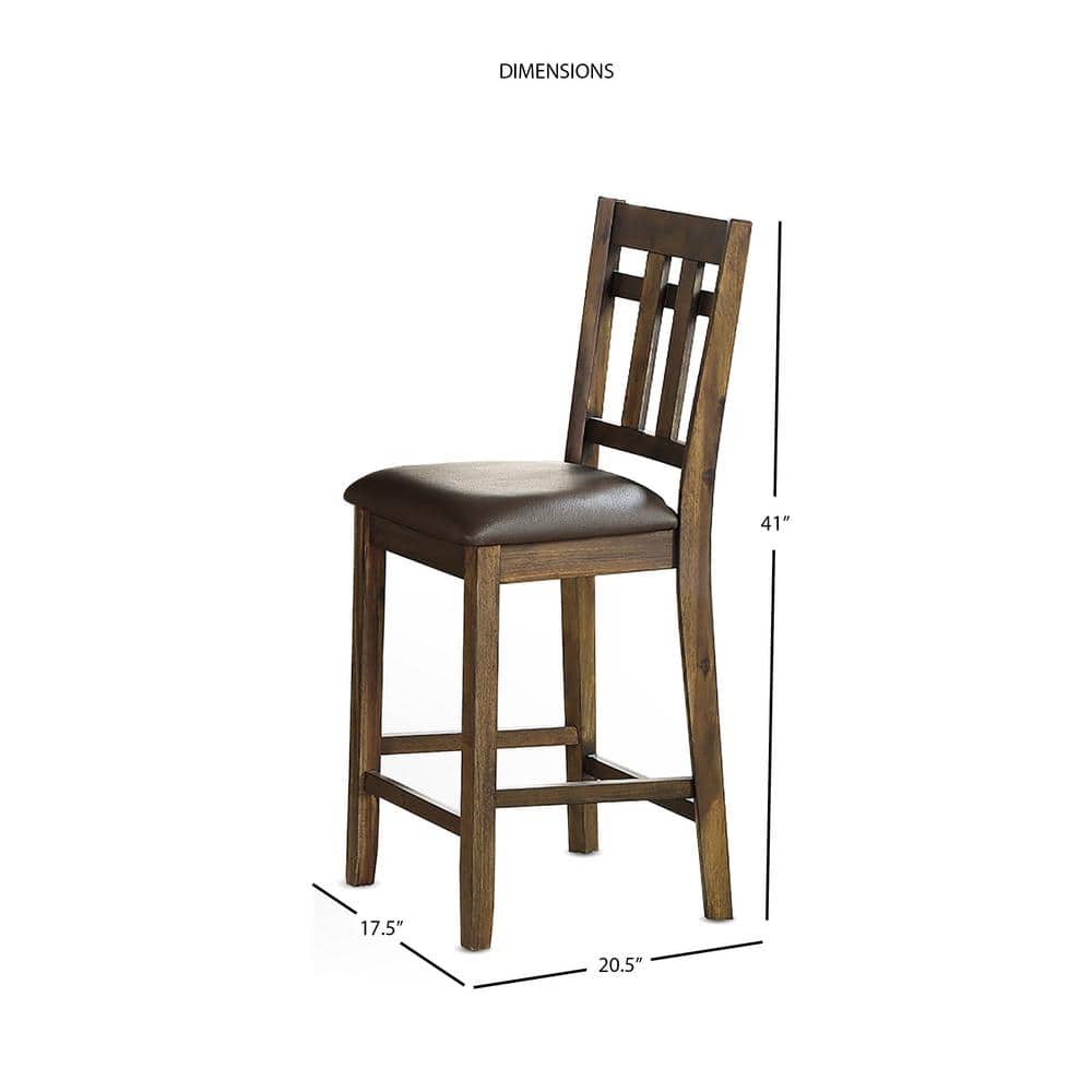 Saranac Rustic Brown Wood and Faux Leather Counter Chair