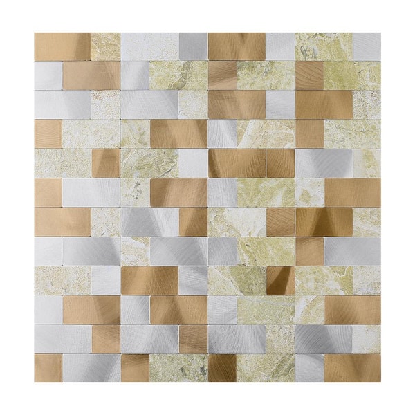 Yipscazo Mosaic Silver and Beige 12 in. x 12 in. Metal Peel and Stick Tile (5 sq. ft./5-Sheets)