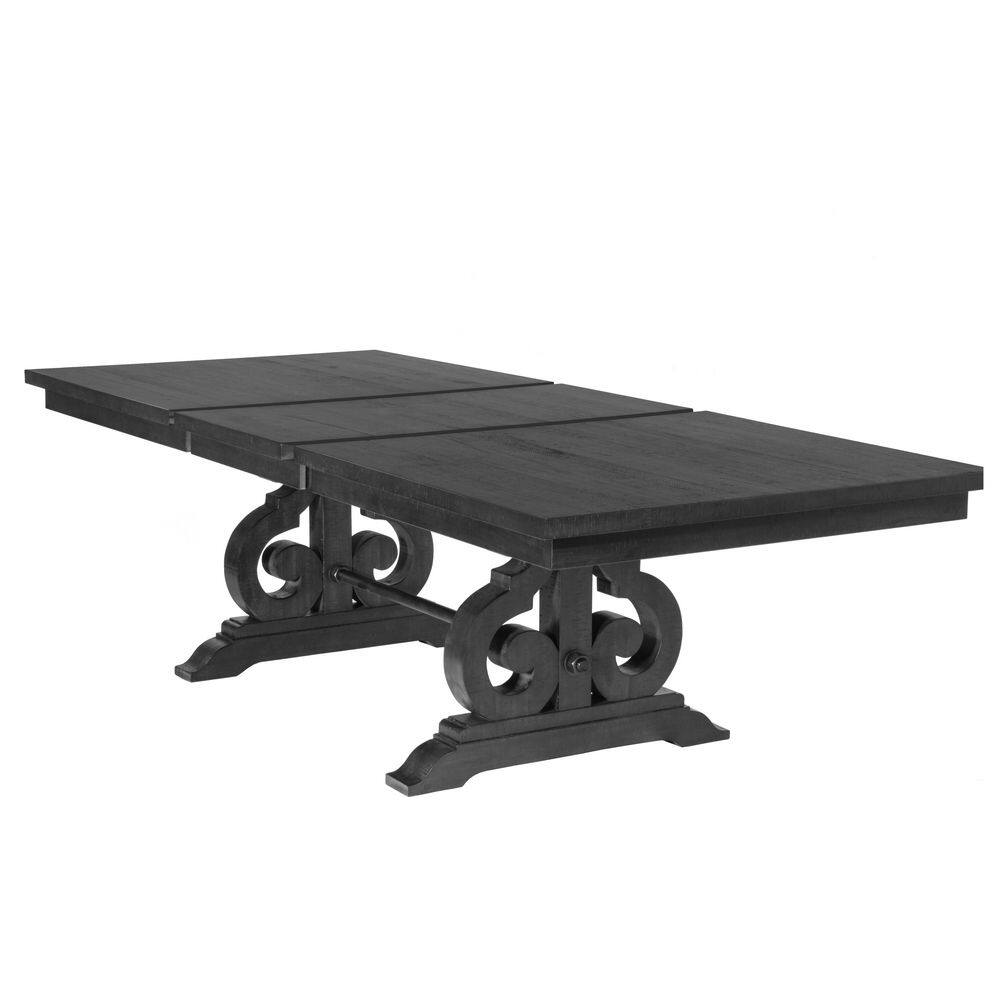 Dark Gray Wood Extendable Dining Set with Gray Linen Chairs