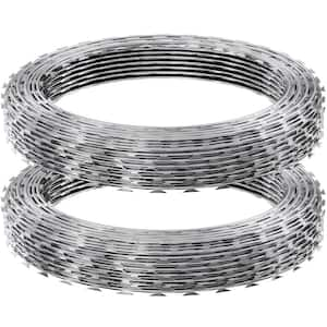 Razor Wire, 98 ft. Galvanized Razor Barbed Wire, 2-Rolls Razor Fencing for Garden, Razor Ribbon Wire for Security