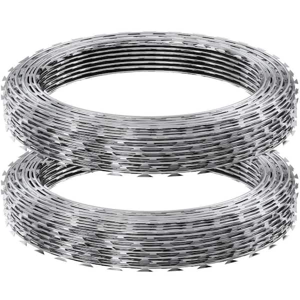 Razor Wire, 98 ft. Galvanized Razor Barbed Wire, 2-Rolls Razor Fencing for Garden, Razor Ribbon Wire for Security