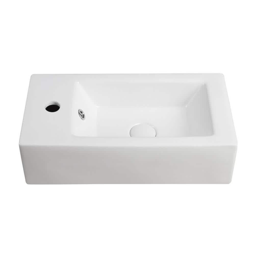 Compact White Ceramic Rectangular Wall-Mount Sink