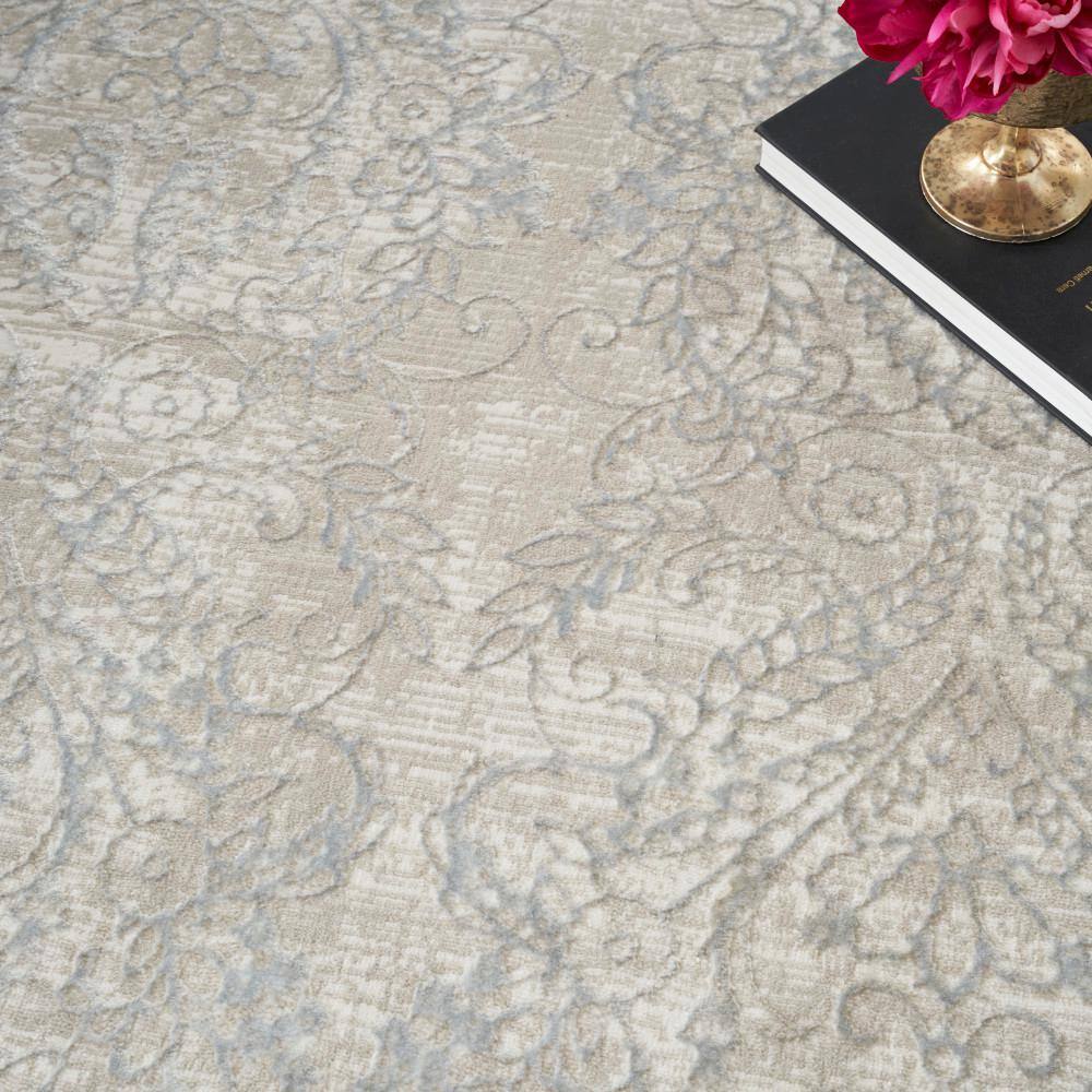 Iliana Beige Grey Synthetic Damask 9' x 12' Area Rug