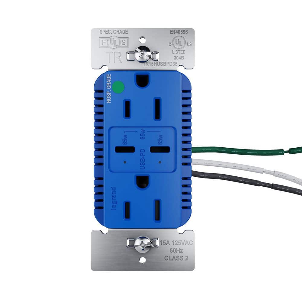 15A Tamper Resistant 65W Hospital Grade Power Delivery USB Type C Duplex Outlet Blue price history on PriceWatchPro