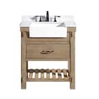 Marina 30 in. W x 20.5 in. D Bath Vanity in Weathered Fir with Marble Vanity Top in Carrara White, White Farmhouse Basin