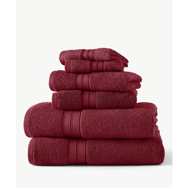 Blue Loom Liam 100% Cotton Antimicrobial 6-Pcs Towel Set, Cranberry