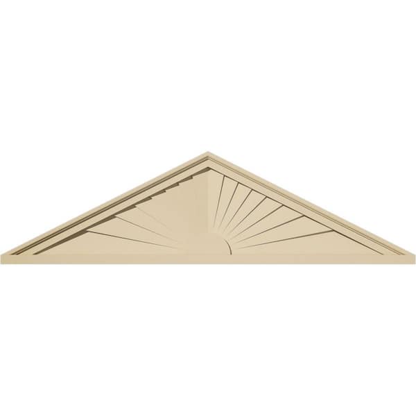 Ekena Millwork 46 in. W x 12-1/2 in. H x 2 in. P (Pitch 6/12) Peaked Cap Sunburst Signature Urethane Pediment, Primed Tan
