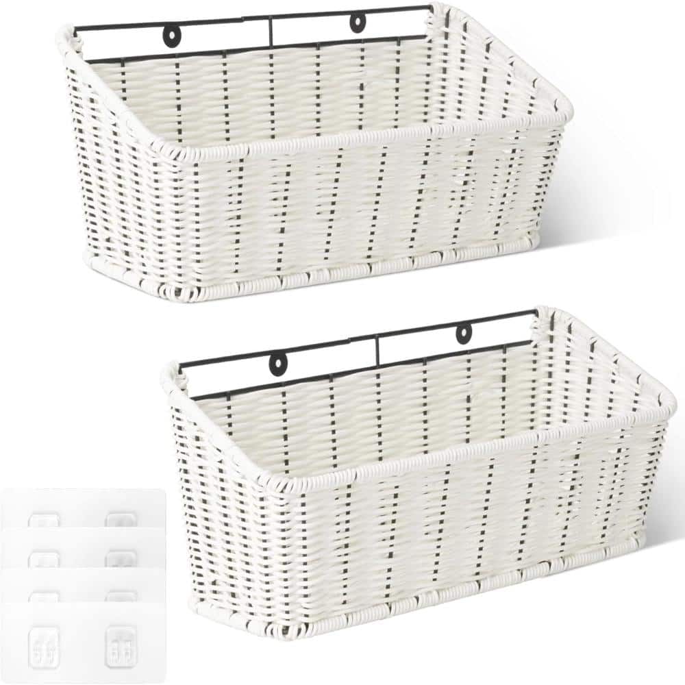 "2 Pack Off White Adhesive Wicker Cabinet Hanging Storage Baskets 5.5""x14.6""" price history on PriceWatchPro