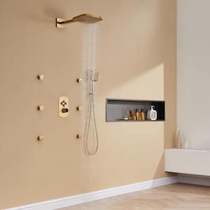 Pressure Balanced 4-Spray Patterns 22 in. Wall Mounted Rainfall Dual Shower Heads with 6 Body Spray in Brushed Gold