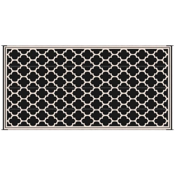 18 ft. W x 9 in. L Plastic Black & Beige Reversible Outdoor RV Rug Patio Floor Mat