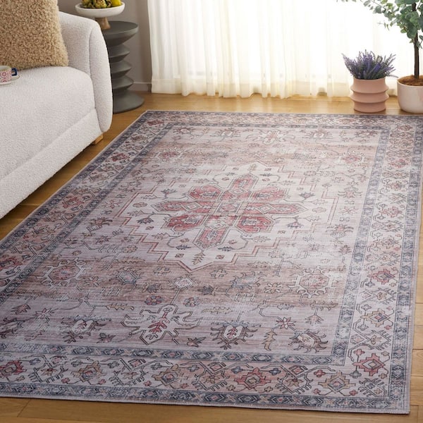 Arizona 6 ft. x 9 ft. Sage/Rust Machine Washable Distressed Floral Medallion Area Rug